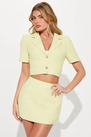 Amara Short Sleeve Tweed Blazer - Butter Yellow