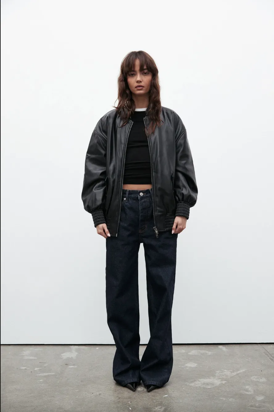 BAYSE SELENE OVER SIZED BOMBER JACKET - BLACK