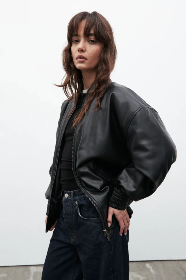 BAYSE SELENE OVER SIZED BOMBER JACKET - BLACK