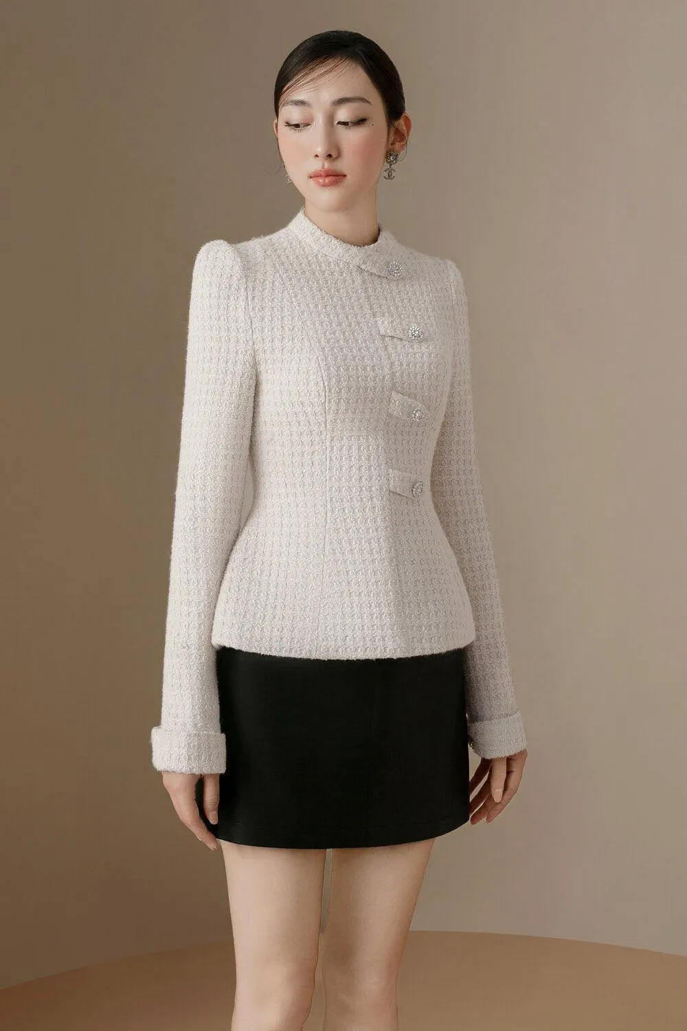 Blanche Peplum Long Sleeved Tweed Top