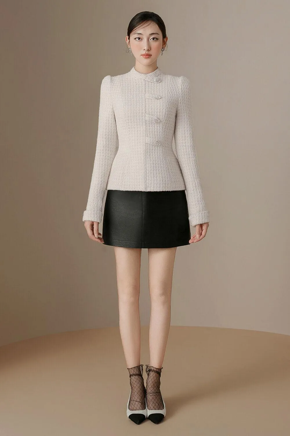 Blanche Peplum Long Sleeved Tweed Top