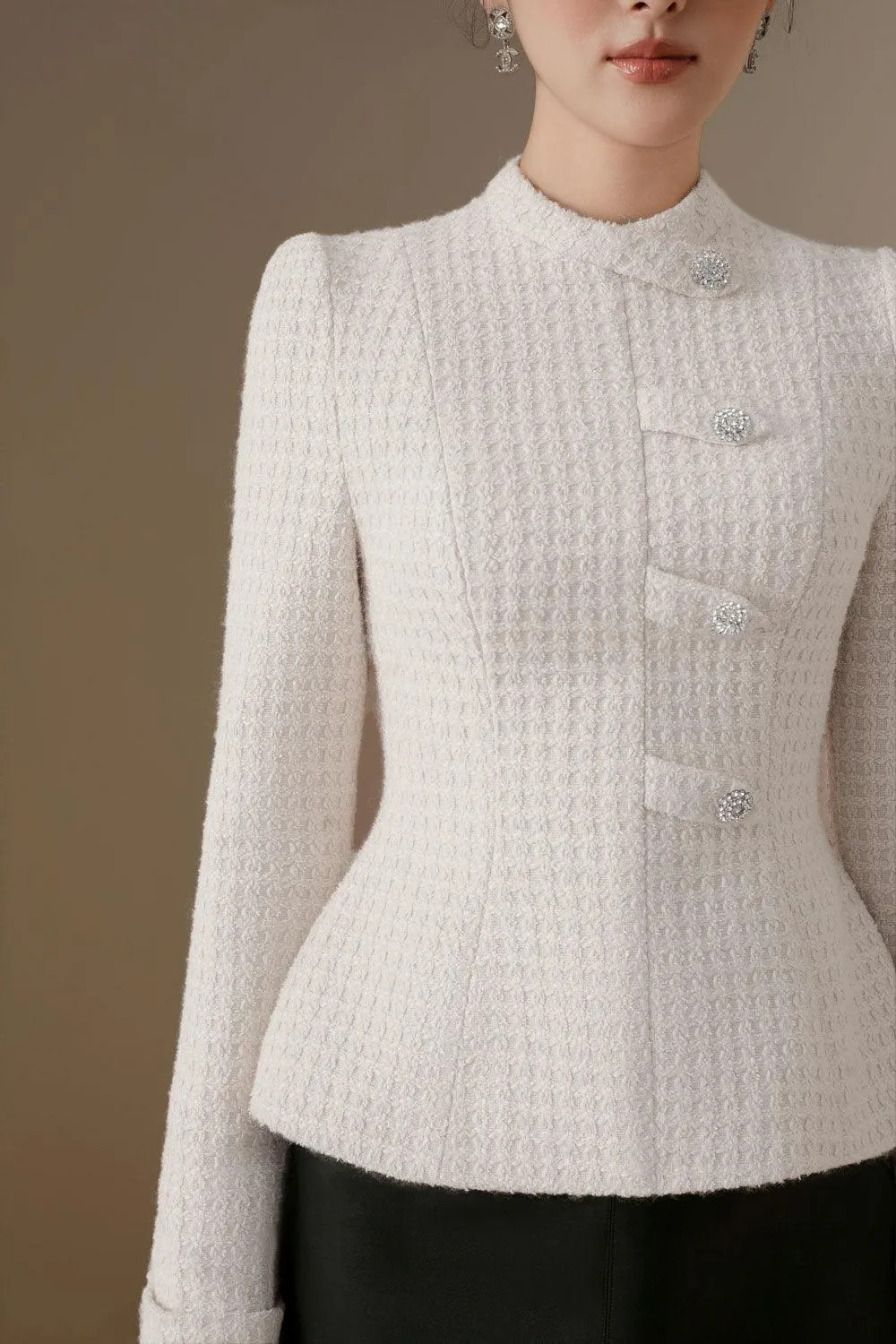 Blanche Peplum Long Sleeved Tweed Top