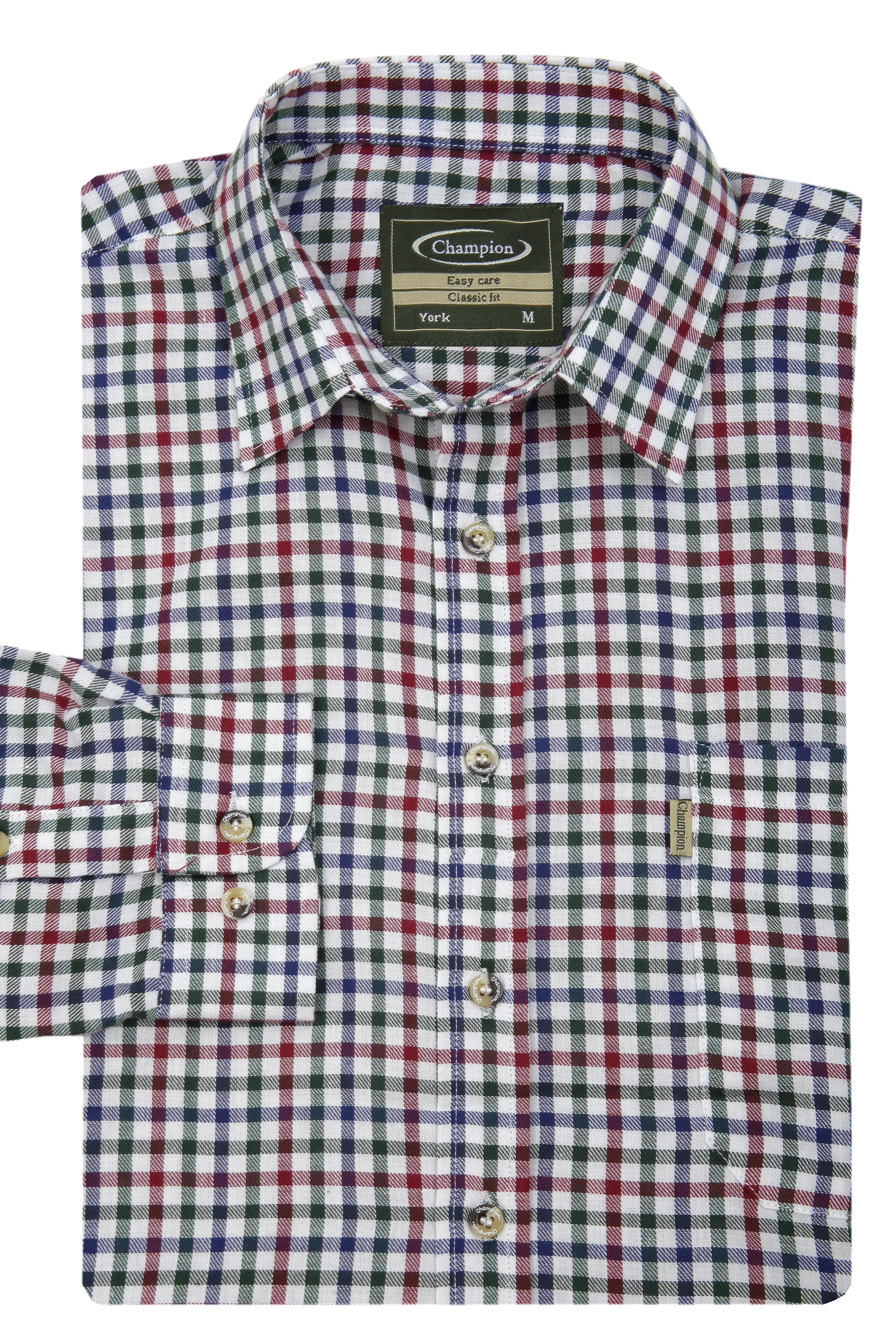 Champion Mens York Long Sleeve Check Shirt-WINE