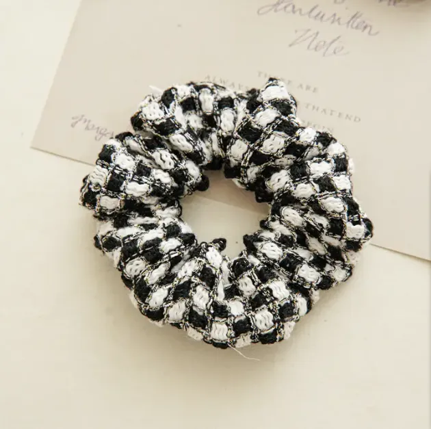 Checkered Tweed Knit Scrunchie