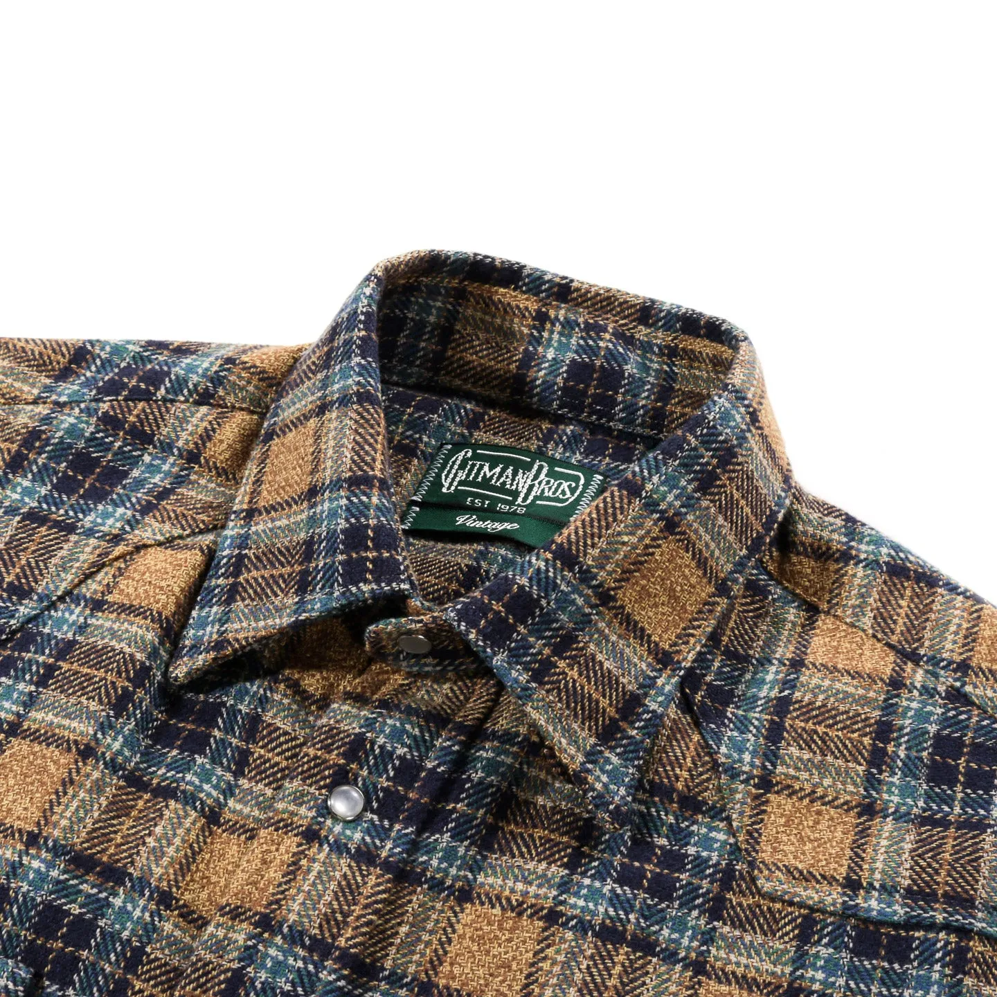 Gitman Vintage Western-Style Tan Cotton Tweed Check Shirt