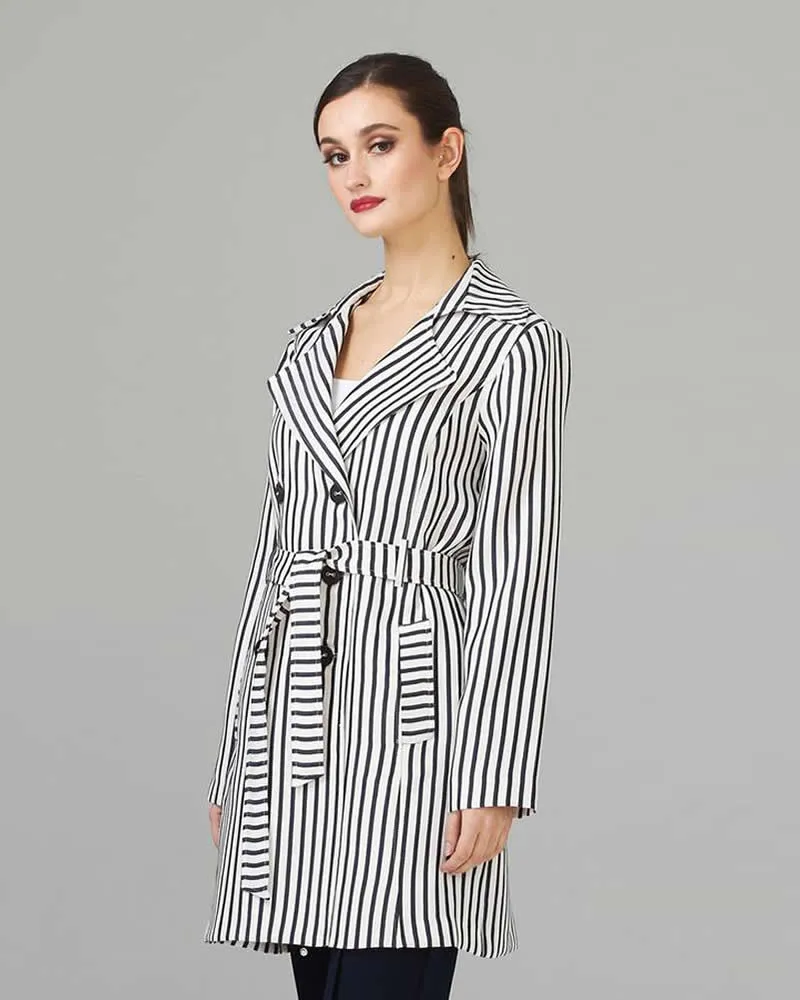 Joseph Ribkoff Classic Striped Trench Jacket, Navy / Off White Style 201253