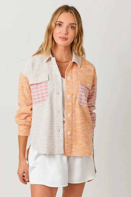 Tweed Mixed Color Blocked Jacket