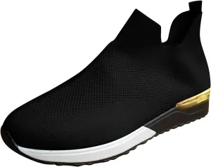 Women's Fashion Sneaker Mesh Slip On Black Non Slip Shoes for Women Comfortable Women's Walking Shoes with Arch Support Flat Loafers Safety Toe Sneakers Men