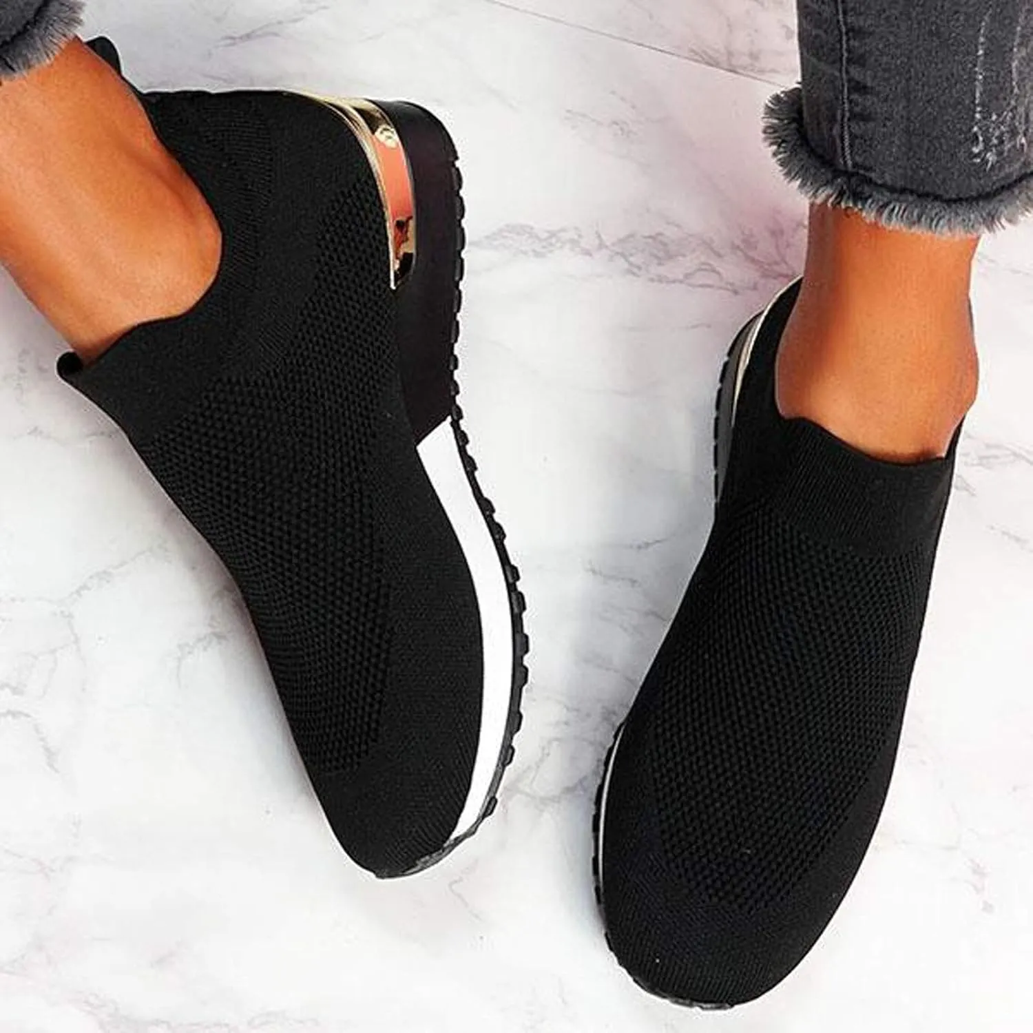 Women's Fashion Sneaker Mesh Slip On Black Non Slip Shoes for Women Comfortable Women's Walking Shoes with Arch Support Flat Loafers Safety Toe Sneakers Men